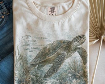 Maglietta con tartaruga marina, maglietta vintage con tartaruga marina, maglietta estetica da spiaggia, top per vacanze al mare, regalo con animali marini dai colori confortevoli