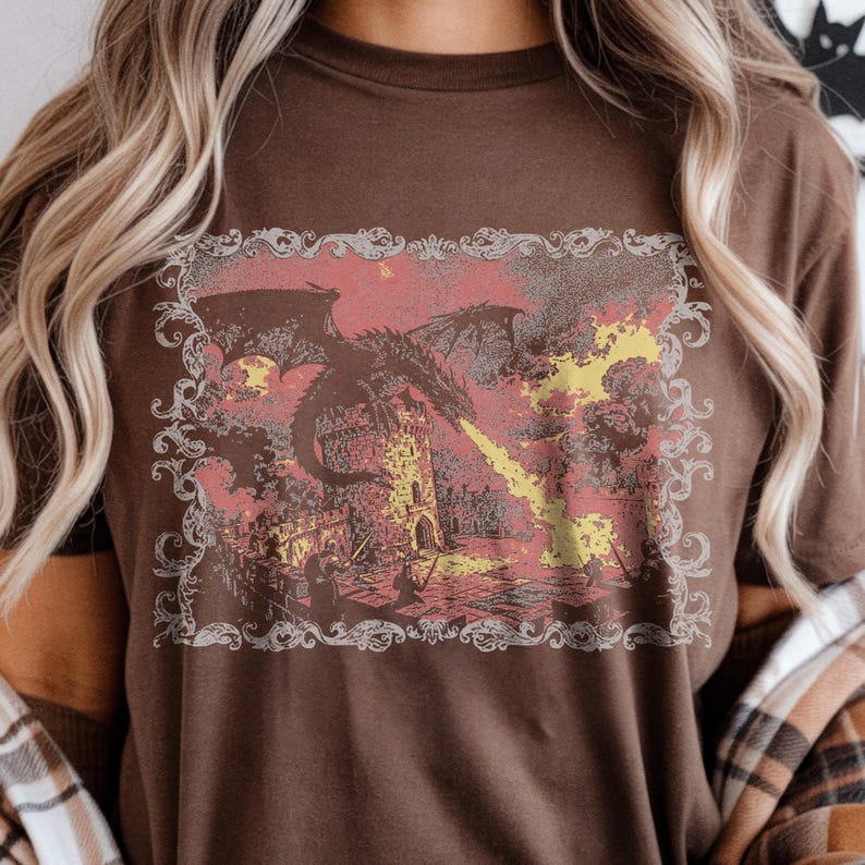 Medieval Shirt, Vintage Dragon Tshirt, Weirdcore Renaissance Graphic Tee, Bookish Shirt, Comfort Colors Unisex, For Book lover gift Espresso