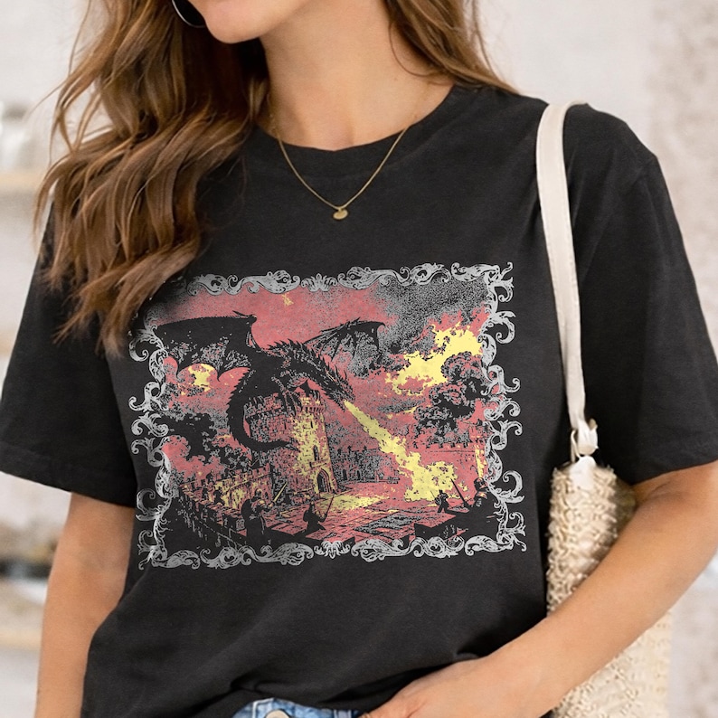 Medieval Shirt, Vintage Dragon Tshirt, Weirdcore Renaissance Graphic Tee, Bookish Shirt, Comfort Colors Unisex, For Book lover gift Black