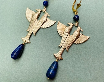 Egyptian Falcon Earrings With Lapis