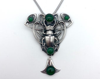 Stag Beetle Necklace With Vintage Glass