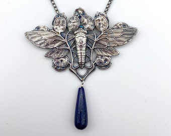 Cicada Necklace With Lapis Stones