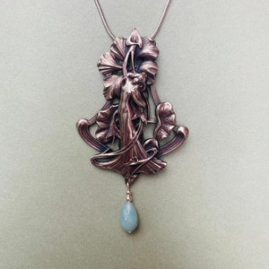 Nouveau Lady Pendant with Vintage Glass