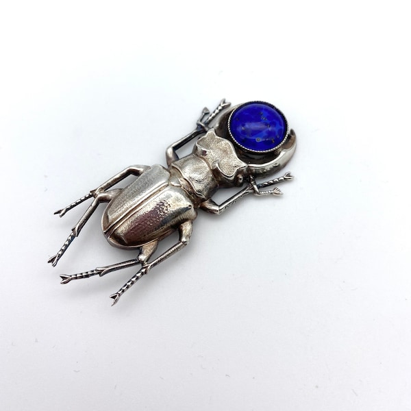 Stag Beetle Brooch With Lapis