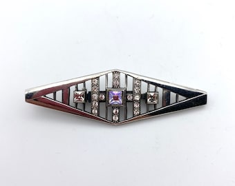 Art Deco Bar Brooch With Iridescent Stone
