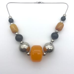 Butterscotch Galalith & Chrome Necklace