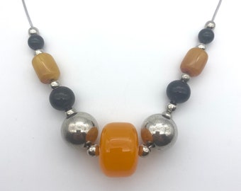 Butterscotch Galalith & Chrome Necklace