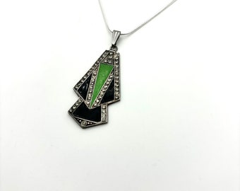 Deco Pendant With Green & Black Enamel