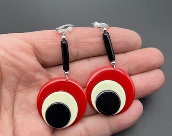 Boucles d’oreilles Galalith rouges et noires