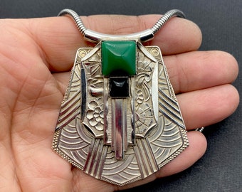 Machine Age Pendant With Vintage Glass