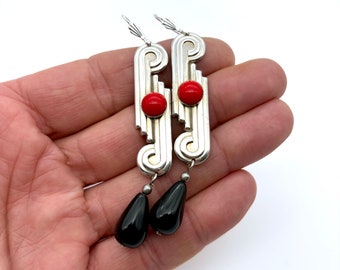 Deco Earrings With Peking Glass