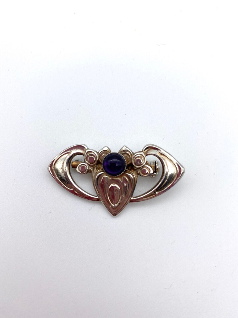 Jugendstil Herz Brosche mit Amethyst Bild 1