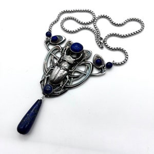 Stag Beetle Necklace With Lapis Stones