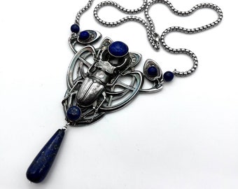 Stag Beetle Necklace With Lapis Stones