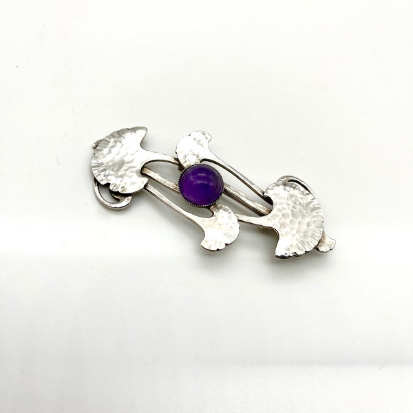 Jugendstil Peitschenhieb Brosche mit Amethyst