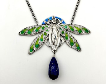 Solid Silver Dragonfly Necklace With Glass Enamel