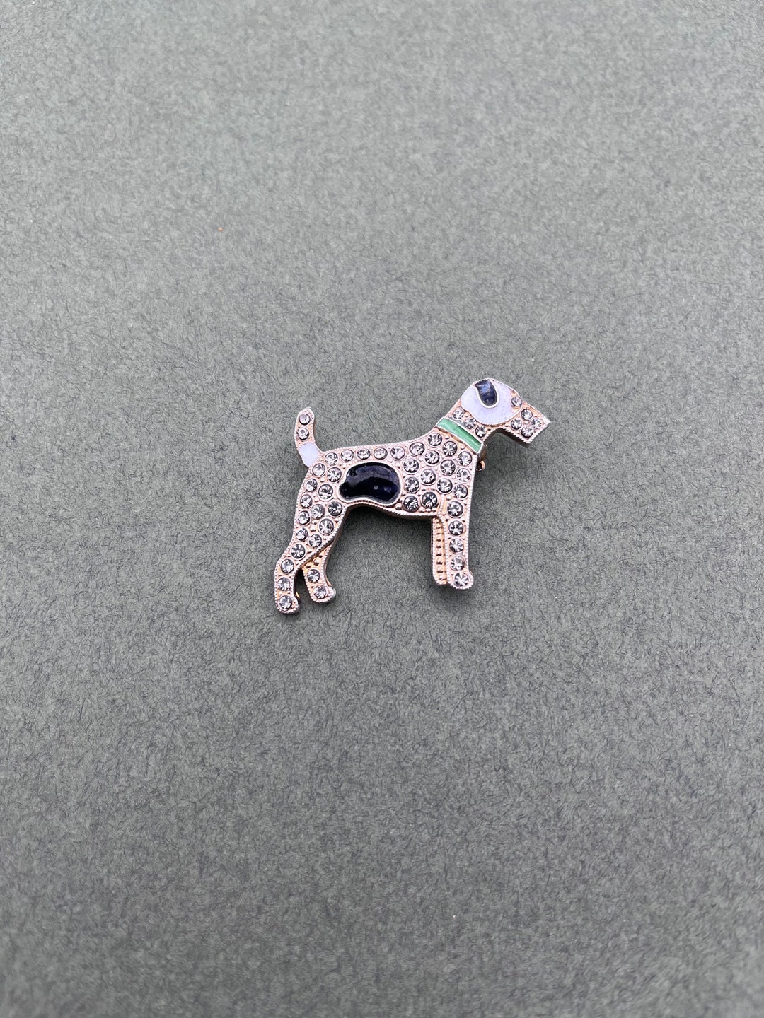 Enamel and Diamante Dog Brooch - Etsy