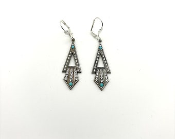 Deco Point Earrings With Turquoise Crystals