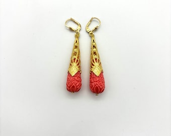 Coral Glass Earrings