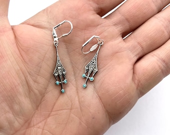 Deco Earrings With Aquamarine Crystals
