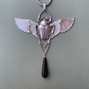 Winged Scarab Necklace With Black Onyx
