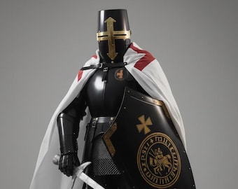 Set completo di armatura da templare nero fatto a mano / Cosplay da cavaliere medievale