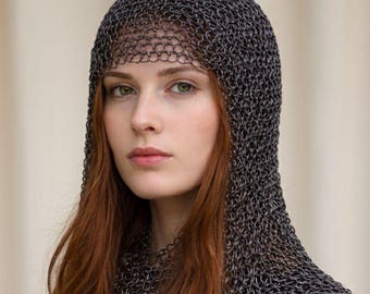 Cuffia in maglia di acciaio fatta a mano / Cappuccio da cavaliere medievale per LARP, rievocazione storica, regalo per armatura medievale da cosplay