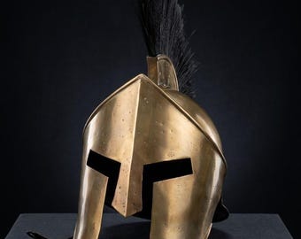 Antique Brass Spartan Helmet with Plume | Greek Corinthian Medieval Armor, Wearable Cosplay, LARP
