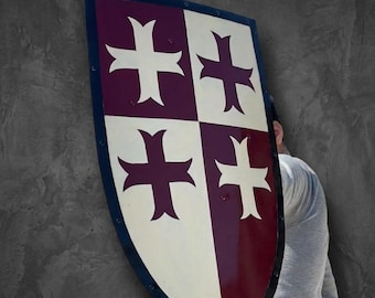 Scudo da cavaliere templare, scudo da crociato medievale / armatura d'acciaio, cosplay LARP da collezione per rievocazione storica