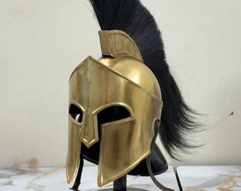 Elmo spartano di Re Leonida realizzato a mano con cresta in crine di cavallo – Replica dell'armatura corinzia greca del film 300