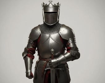 Abito da cavaliere medievale fatto a mano / Armatura completa in acciaio, Elmo a corona, Cosplay LARP