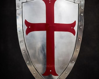 Handmade Steel Crusader Shield | Medieval Knight Red Cross Templar designs, LARP Cosplay reenactments