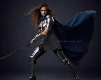 Set di armature da cavaliere in acciaio fatte a mano / Guerriera, Cosplay LARP