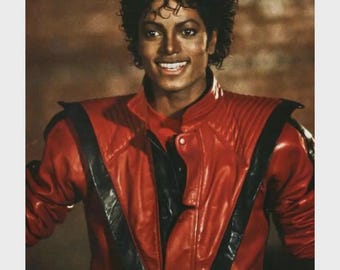 Giacca Thriller di Michael Jackson in pelle rossa, fatta a mano, costume Thriller di MJ anni '80, giacca cosplay, outfit di Halloween, celebrità