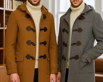 Trenca de lana para hombre – Abrigo de invierno con botones en color camello / Prenda de abrigo clásica de estilo británico