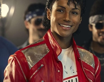 Chaqueta de cuero roja de la película MJ Michael 2026: chaqueta de cuero auténtico estilo Michael Jackson, chaqueta de cosplay de concierto hecha a mano