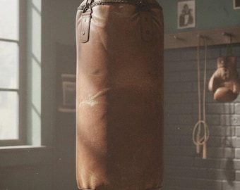 Sacco da boxe in vera pelle fatto a mano, sacco pesante professionale marrone per boxe, MMA, Muay Thai, arredamento per palestra in stile vintage, sacco vuoto