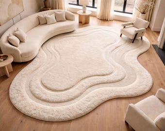 Cloud-Like Serenity Rug – Soft Sculpted Waves in Cream Bliss