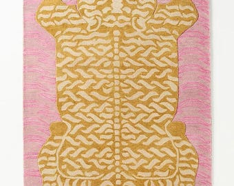 Alfombra Anthro Tiger Rosa Oro, Alfombra con Estampado Animal, Diseño de Tigre Fantástico, Alfombra de Área