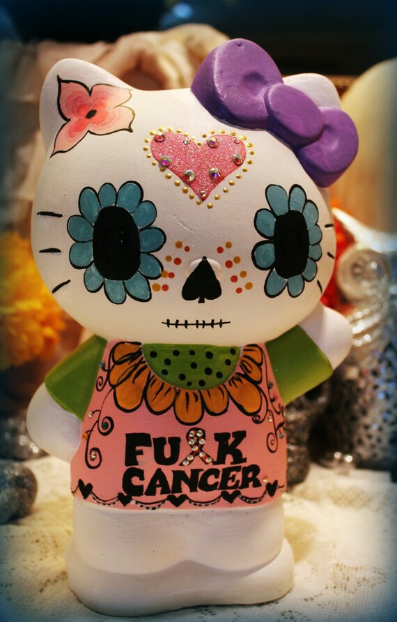 Items similar to Breast Cancer Sugar Skull of Hello Kitty on Etsy