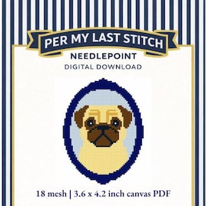 Pug Needlepoint Pattern PDF | Cute Dog Needlepoint, 18 Mesh