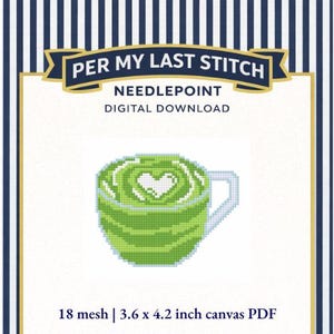 Matcha Latte Needlepoint Pattern PDF | Modern Coffee Needlepoint, 18 Mesh