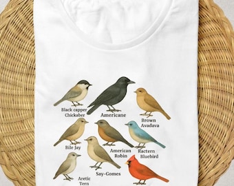 North American birds T-Shirt | 90's Vintage Illustrated Bird ID Chart