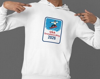 USA Snowboarding 2026 Patch Hoodie | Snowboarder Graphic Hooded Sweatshirt