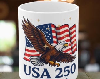 USA 250th Anniversary Eagle Flag Mug 1776-2026 | Patriotic Ceramic 11oz