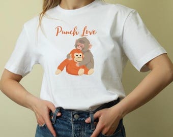 Punch Monkey Love Graphic Tee | Cuddling Monkeys, Playful Animal Illustration, 100% Cotton