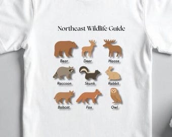 Northeast Wildlife Guide T-Shirt | Bear Moose Fox Raccoon Deer