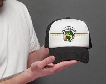 Bass & Brews Trucker Cap | Fishing Beer Patch Hat, Fish Logo