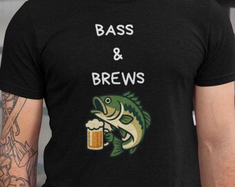 Bass & Brews graphic tee | Fishing beer shirt, largemouth bass illustration