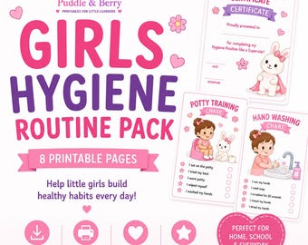 Girls Daily Routine Chart Bundle Printable PDF | Hygiene Charts for Kids